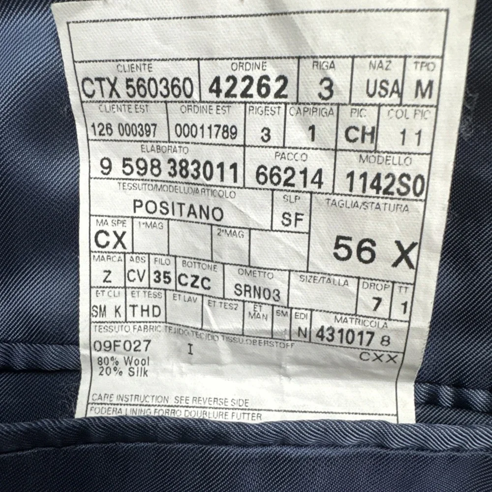 Ermenegildo Zegna Su Misura 3 Button Jacket Blazer Sz‎ 44XL Blue Wool Sport Coat